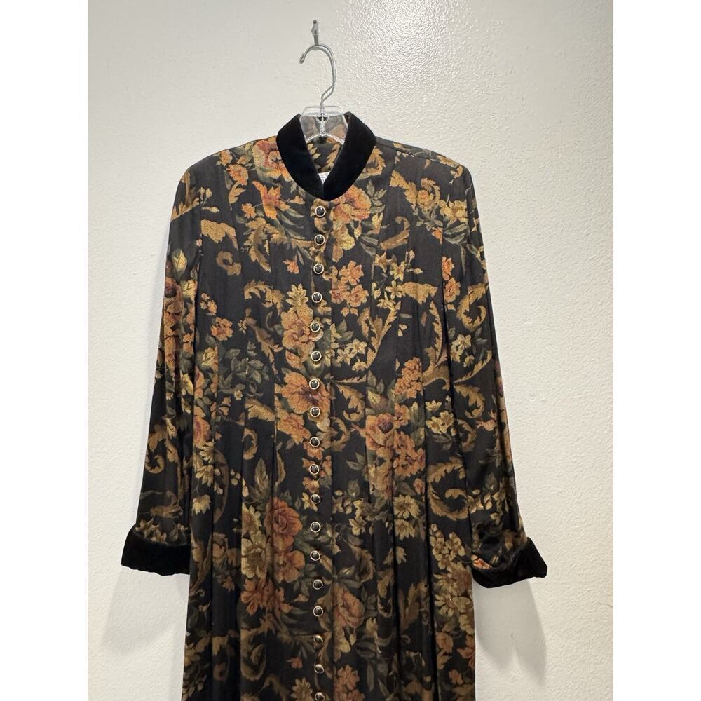 Vintage JESSICA HOWARD Button Front Black Floral Tapestry‎ Dress Buttons Maxi - Picture 3 of 14